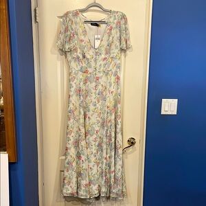 Polo by Ralph Lauren Green and Pink Flutter Sleeve Maxi Sundress